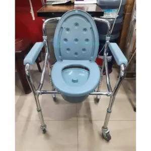 Foldable Commode Chair Height Adjustable Potty Toilet Seat – with Wheels