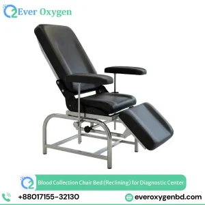 Blood donor and blood collection chair with stainless steel frame and black upholstery - Ever Oxygen BD Dhaka